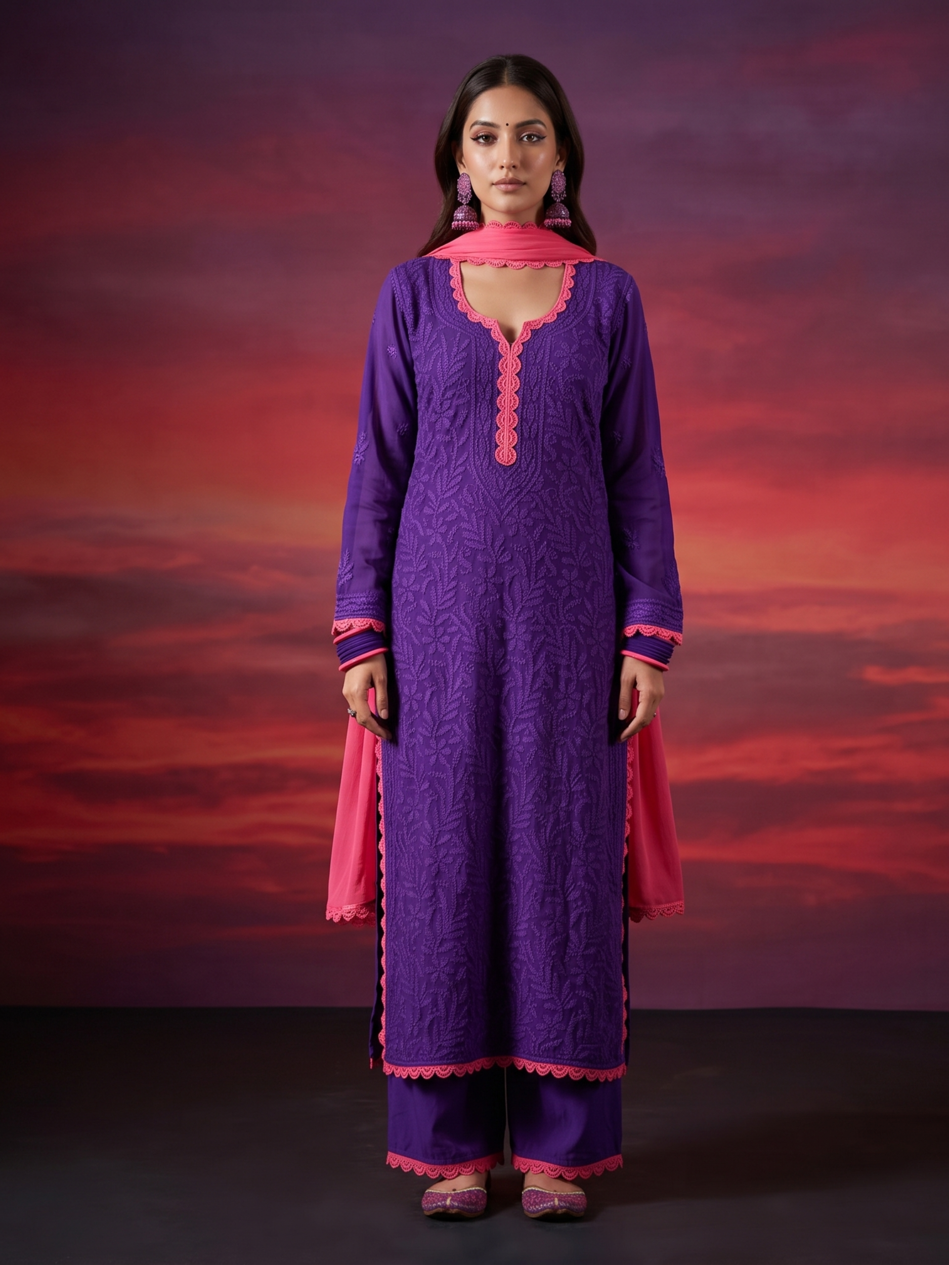Annecy Chikankari & Lace Kurta Set (Set of 3)