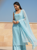 Island Blue Chikankari Square Neck Kurta-Set