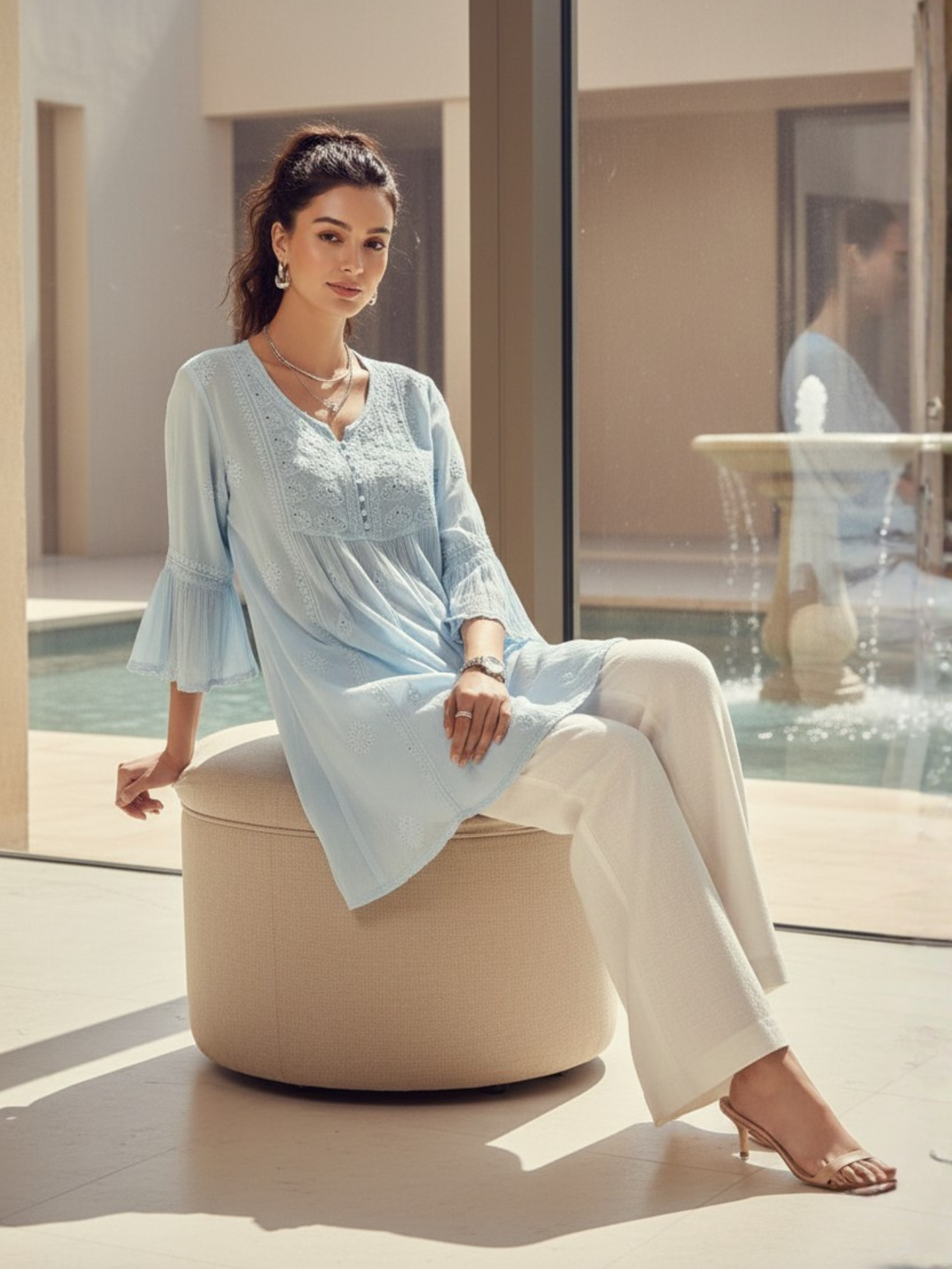 Aquamarine Chikankari Short Kurta