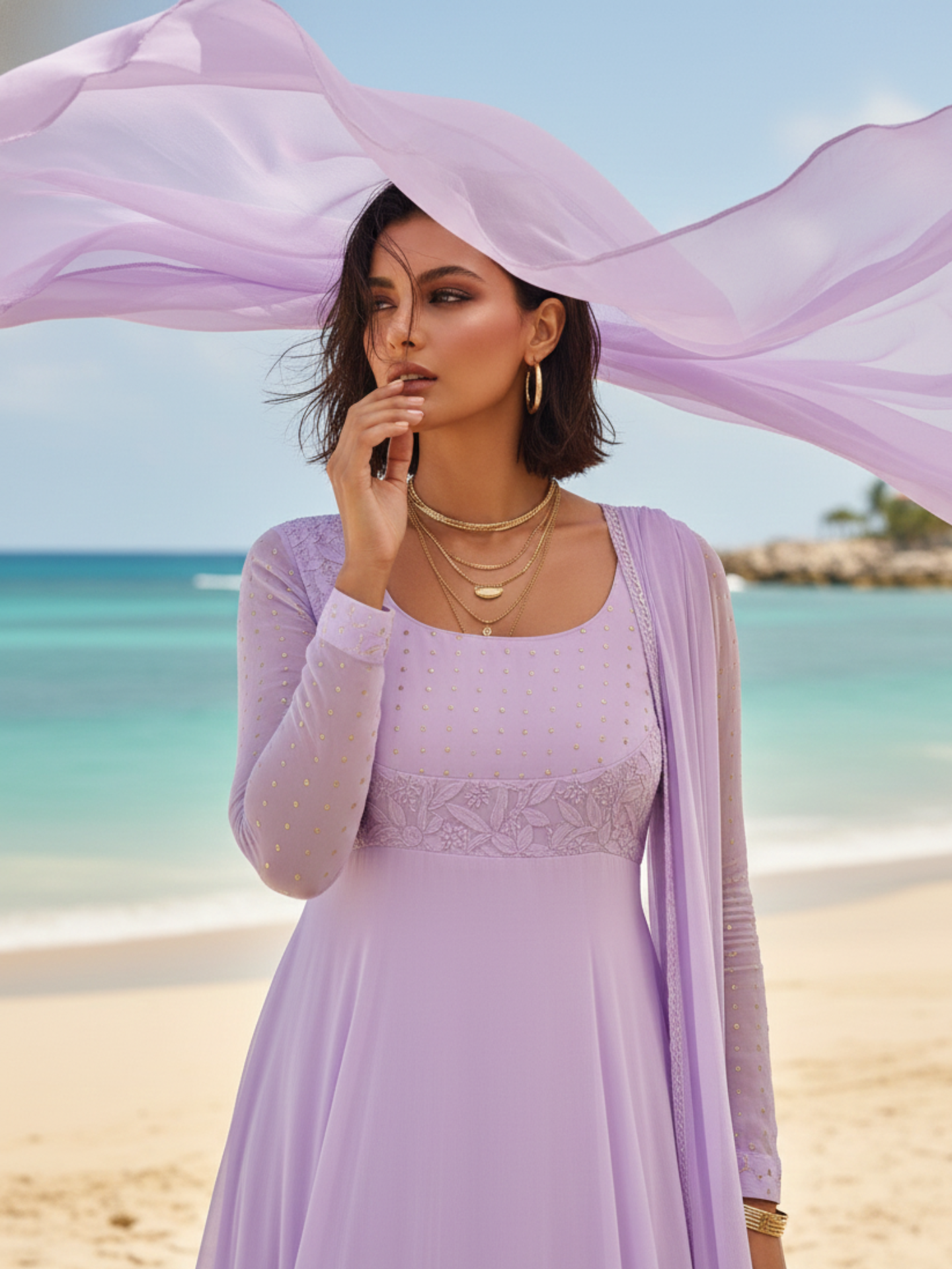 Lavender Dolce Chikankari Anarkali Set