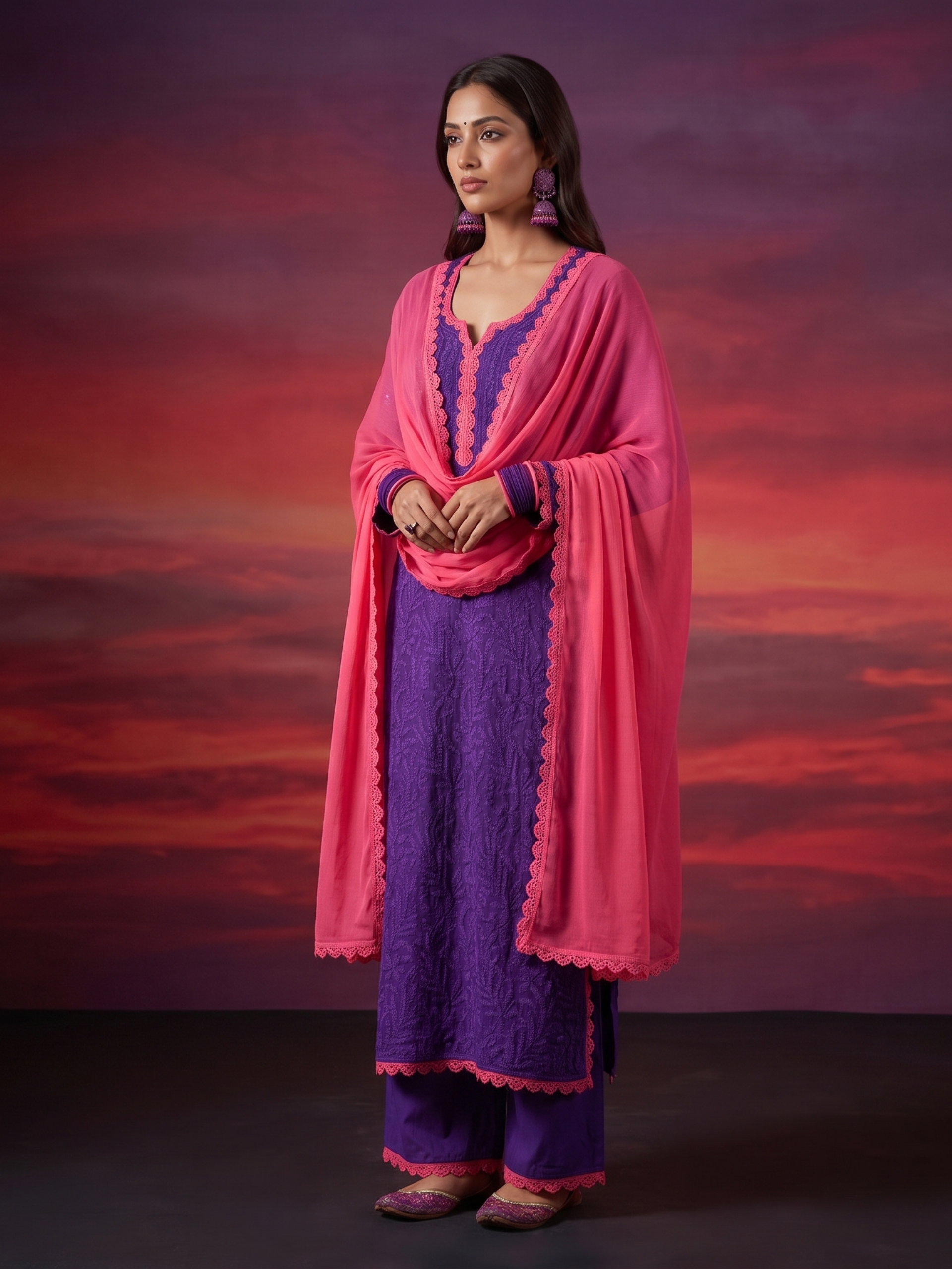 Annecy Chikankari & Lace Kurta Set (Set of 3)