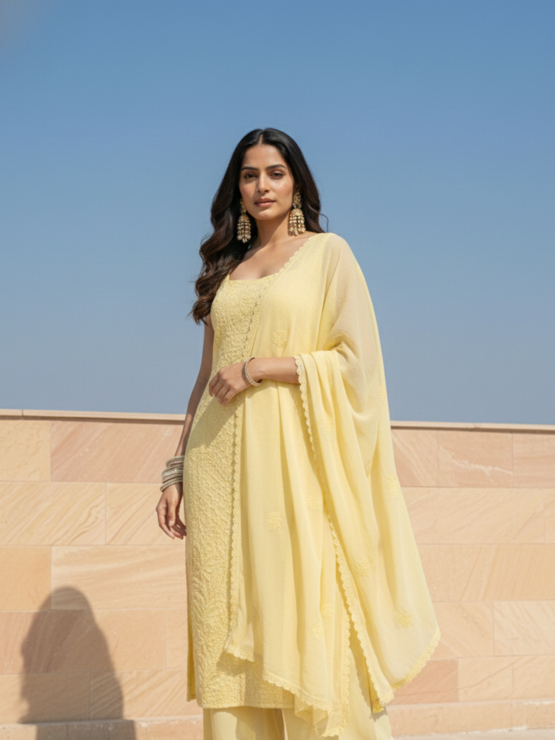 Apricot Chikankari Kurta Set (Set of 3)