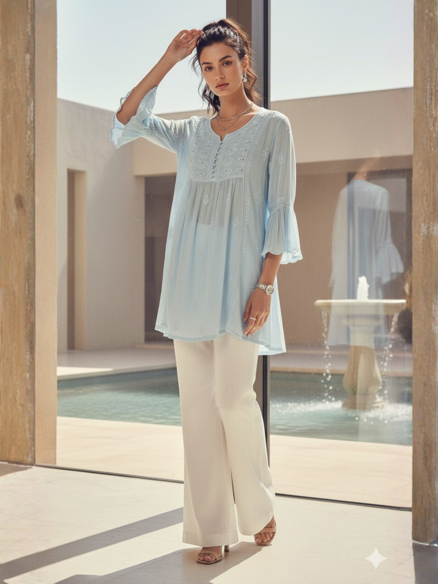 Aquamarine Chikankari Short Kurta