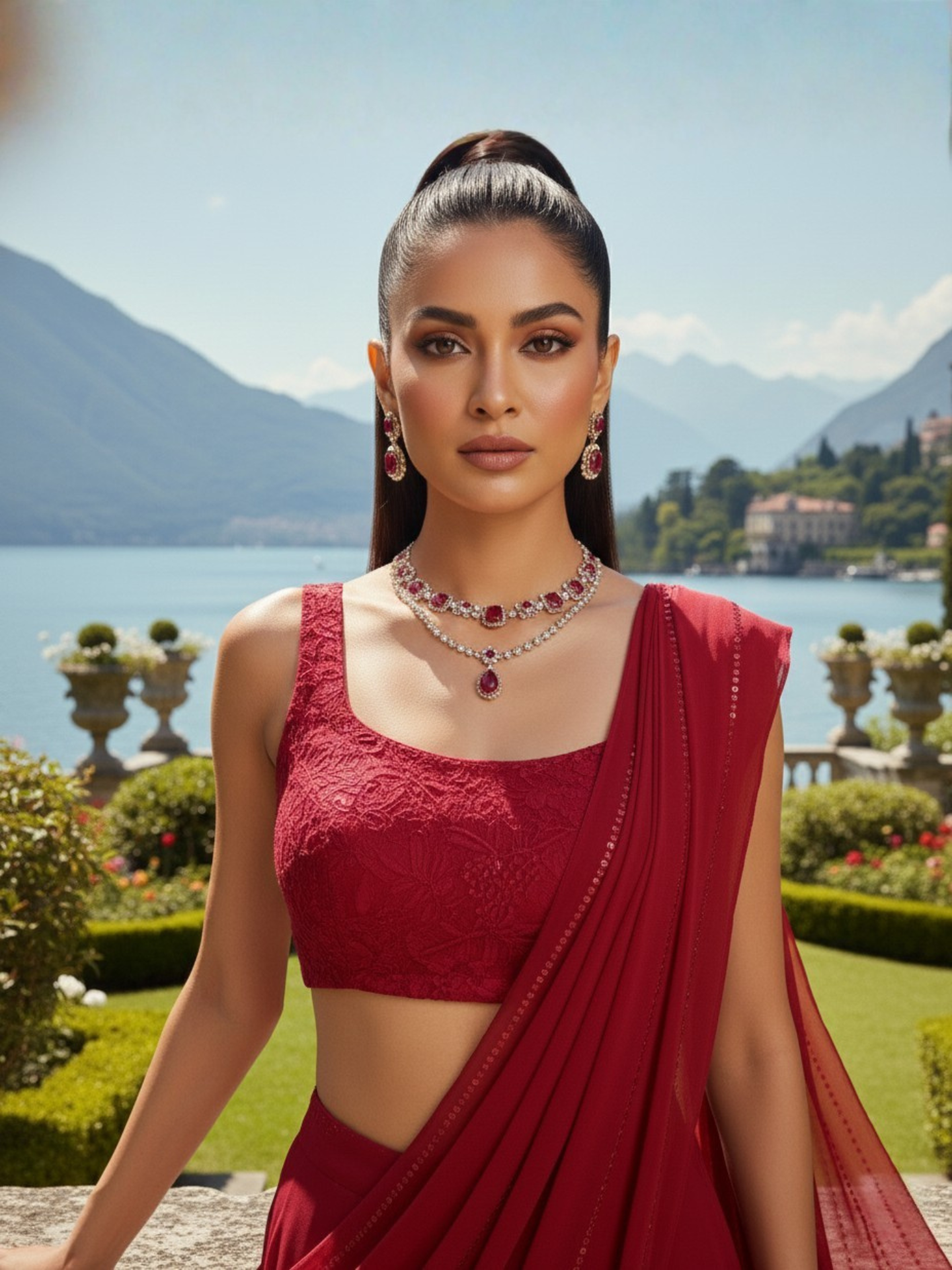 Rouge Velvet Chikankari Lehenga Saree (Set of 3)