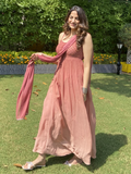 Sand Ombré Anarkali Chikankari Kurta Set (Set of 3)