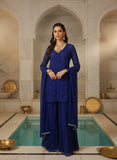 Turkish Blue Short Chikankari Kurta-Sharara Set
