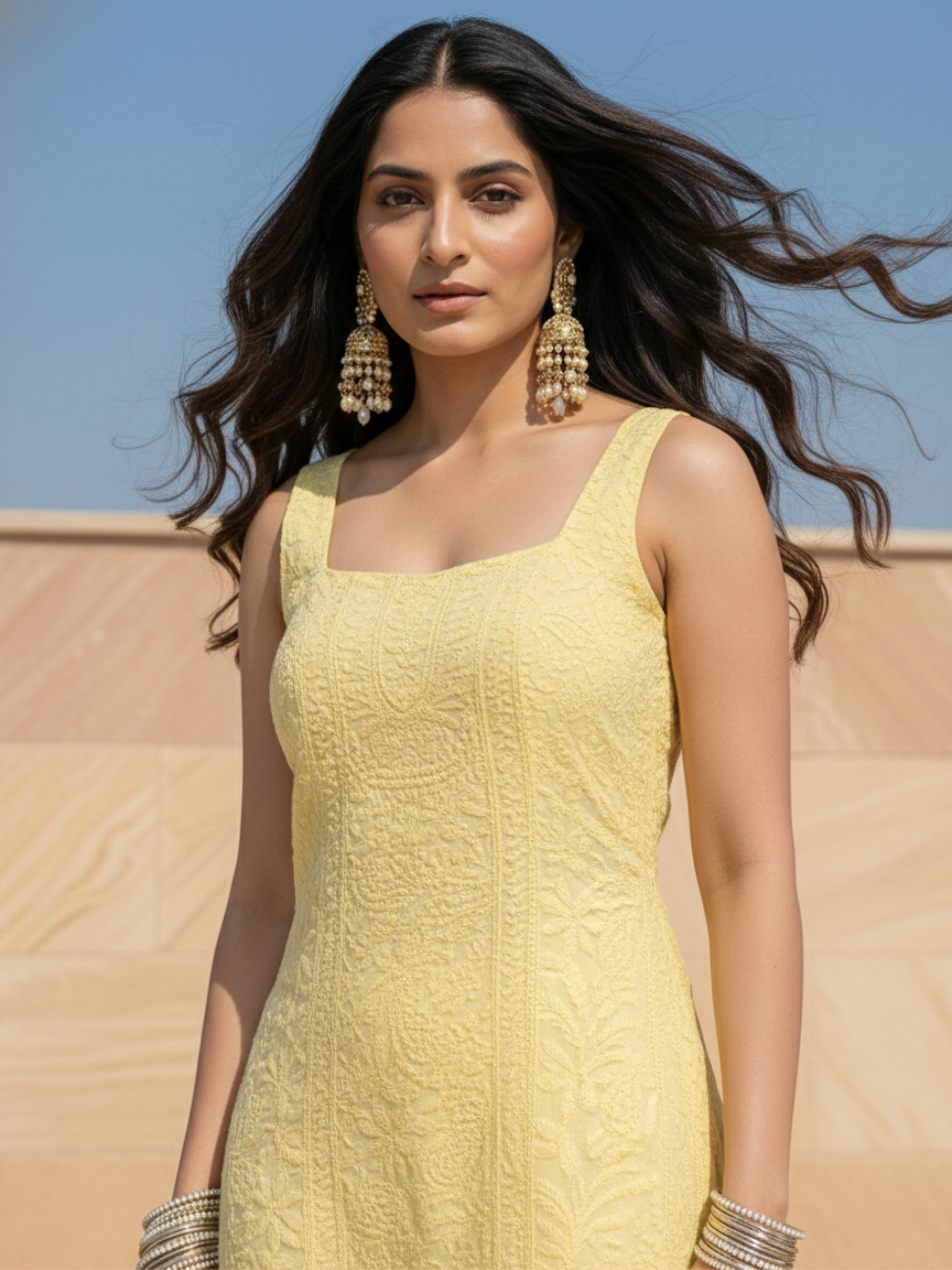 Apricot Chikankari Kurta Set (Set of 3)