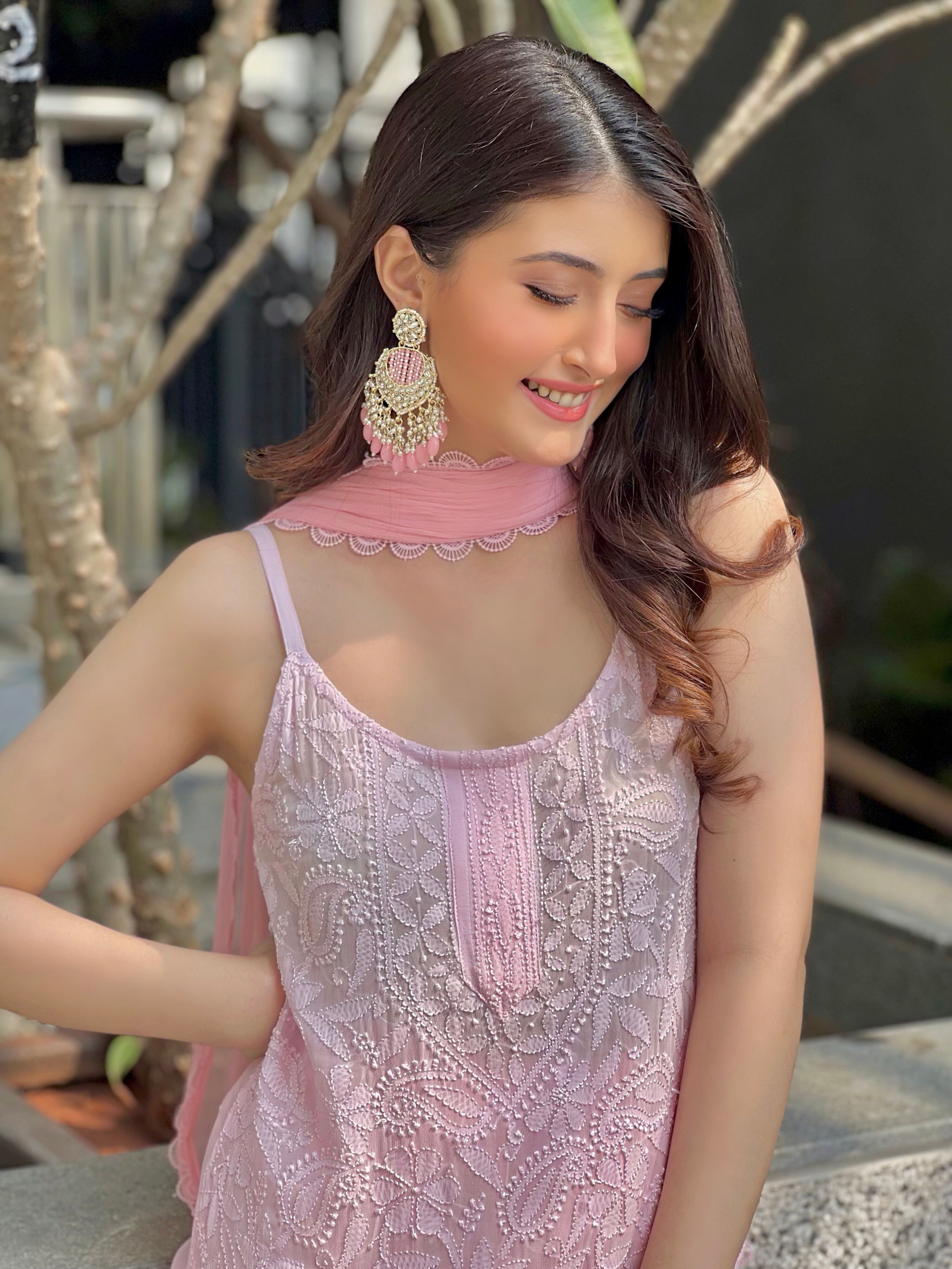 Josephine Chikankari Ombré Lace Strappy Kurta Set (Set of 3)