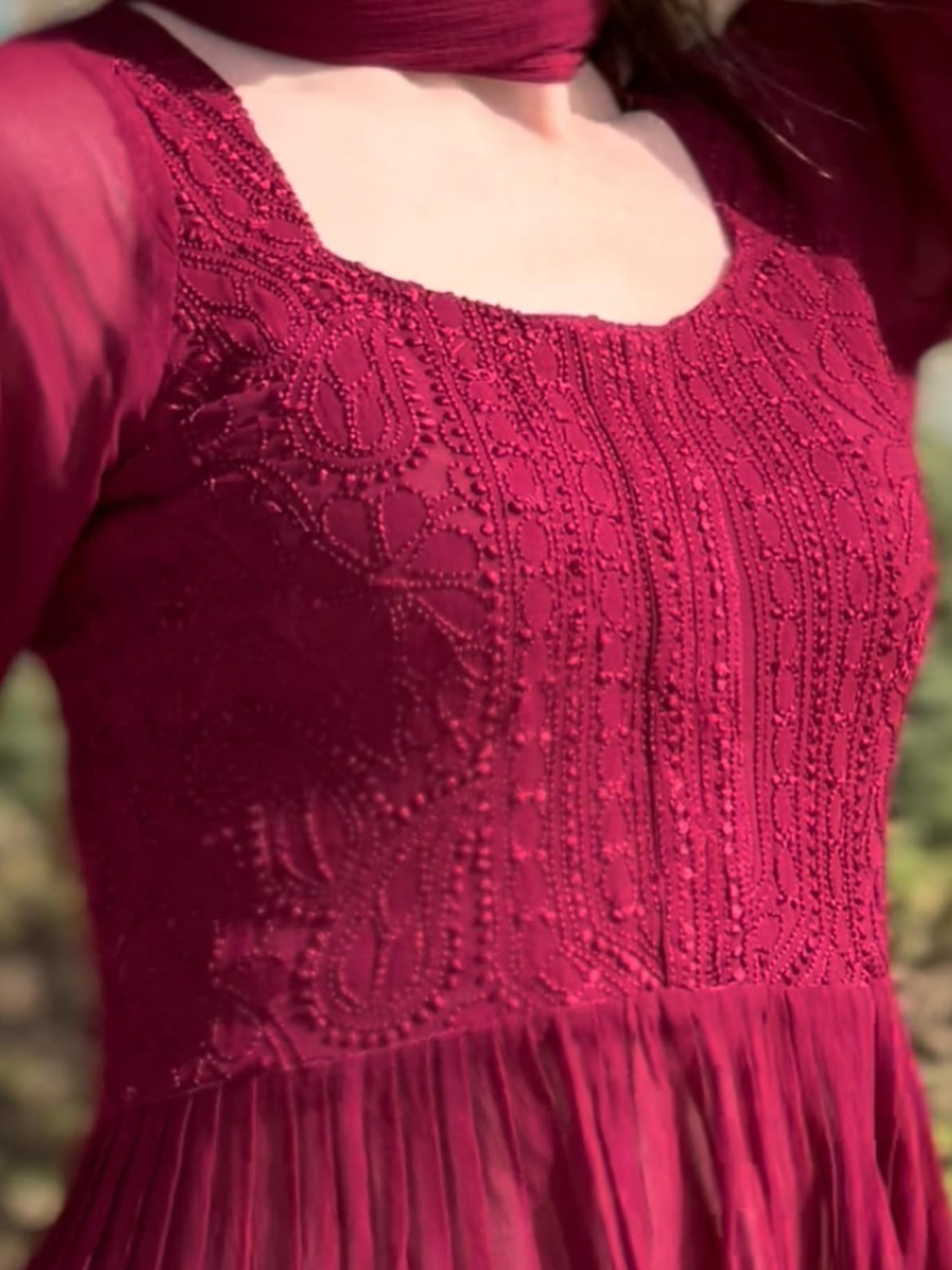 Madder Lake Chikankari Kurta Gharara Set (Set of 3)