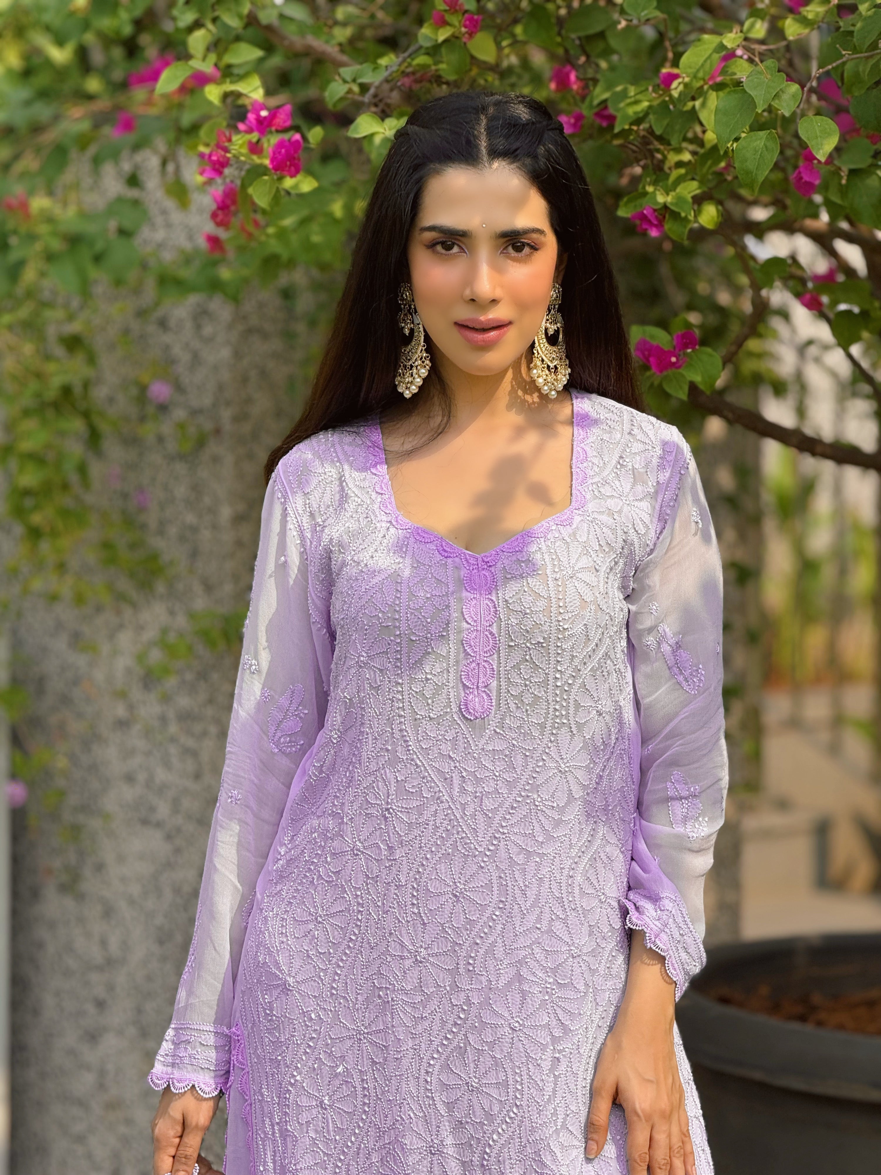 Velvet Twilight Chikankari & Lace Kurta Set (Set of 3)