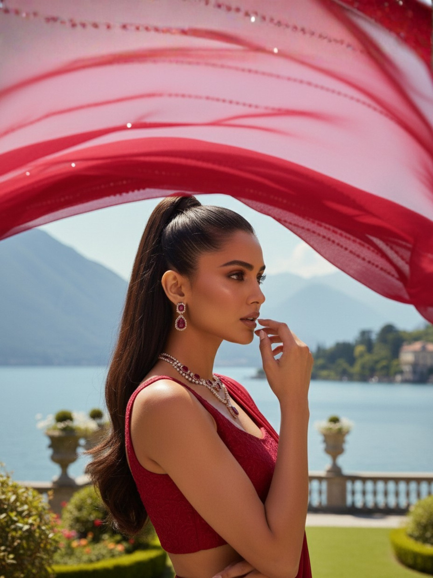 Rouge Velvet Chikankari Lehenga Saree (Set of 3)