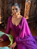Purple Rose Chikankari Anarkali Kurta Set (Set of 3)