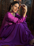 Purple Rose Chikankari Anarkali Kurta Set (Set of 3)