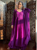 Purple Rose Chikankari Anarkali Kurta Set (Set of 3)