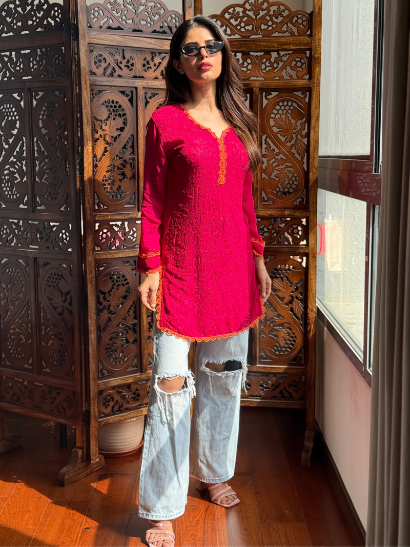 Sunkissed Magenta Chikankari Short Kurta