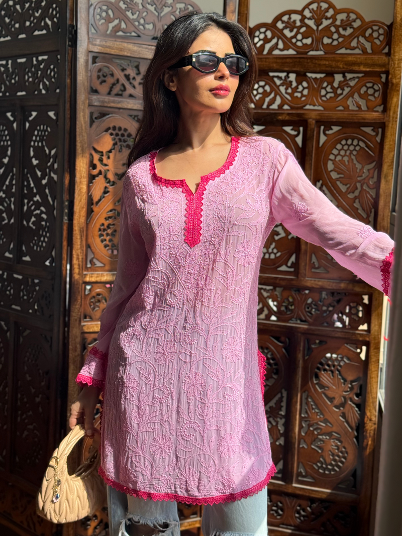 Flora Rosé Chikankari Short Kurta