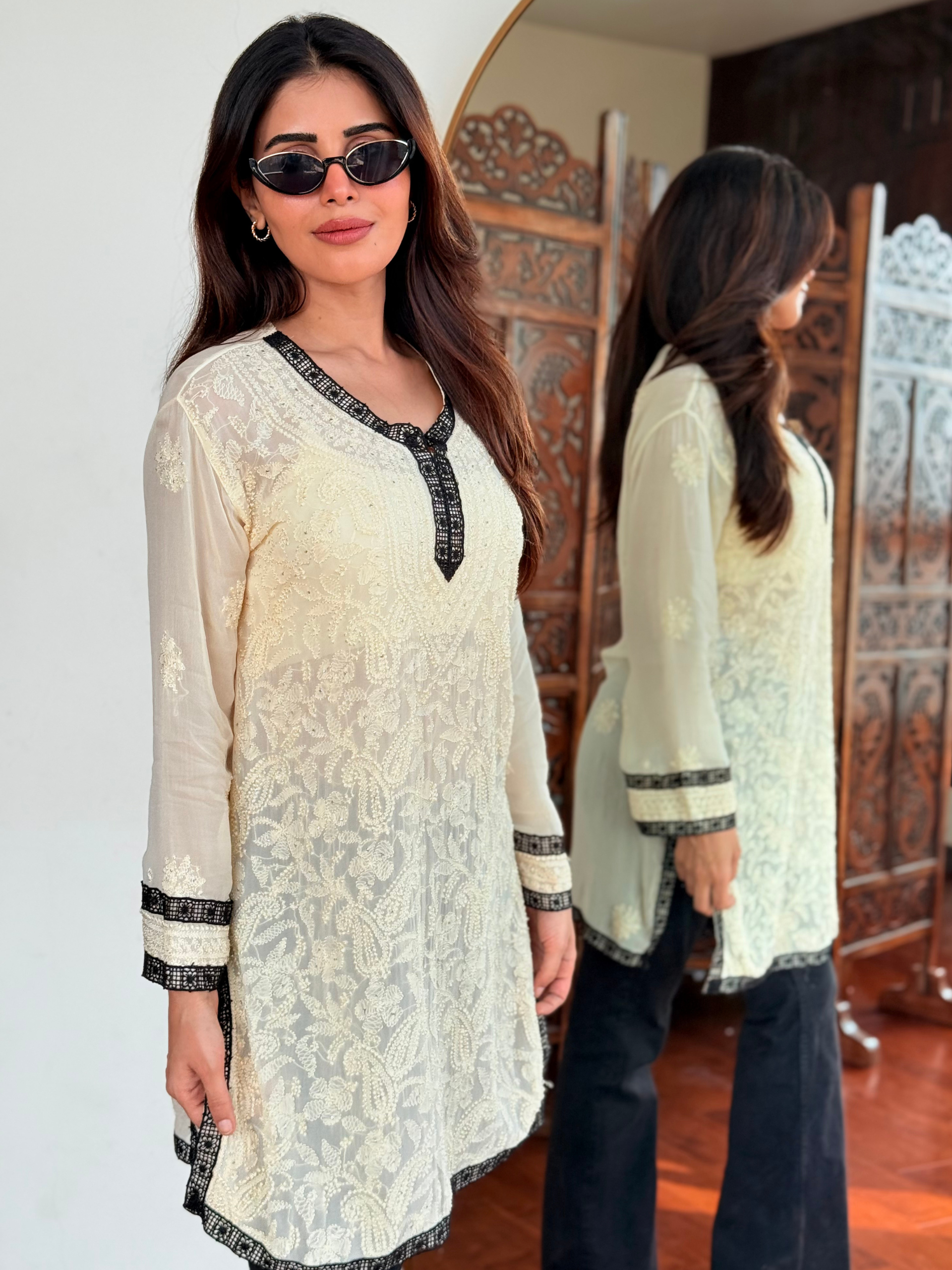 Butter Noir Chikankari Short Kurta