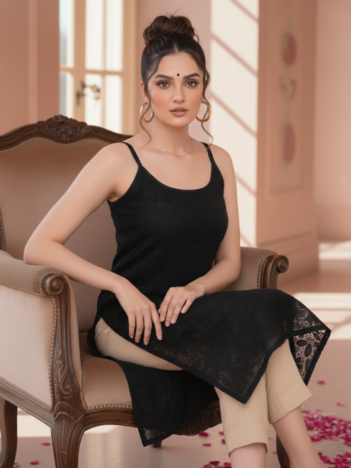 Eva Black Chikankari Long Kurta