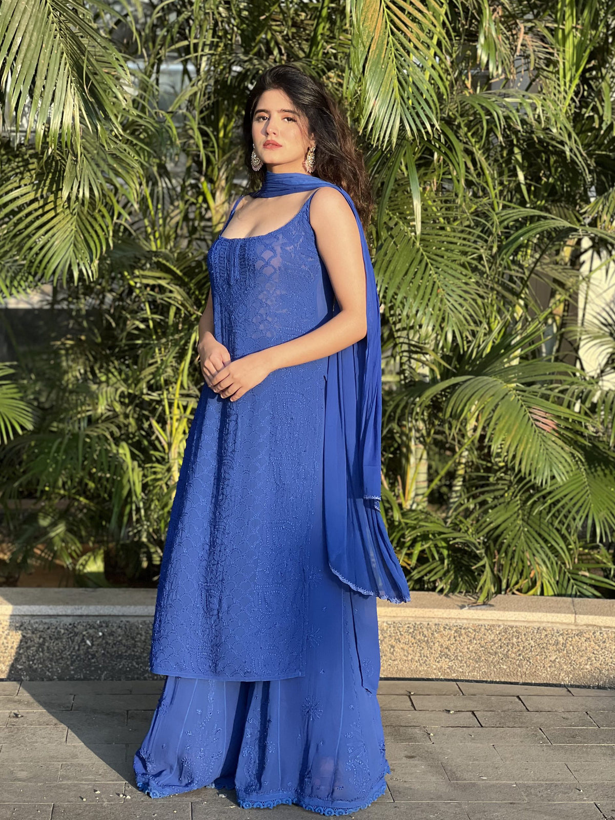 Admiral Blue Chikankari Strappy Kurta Set (Set of 3) Shop Label Aishwaryrika Admiral Blue Chikankari Strappy Kurta Set (Set of 3) Shop Label Aishwaryrika