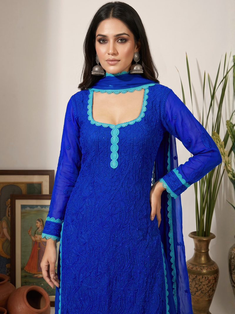 Elara Chikankari & Lace Kurta Set (Set of 3)