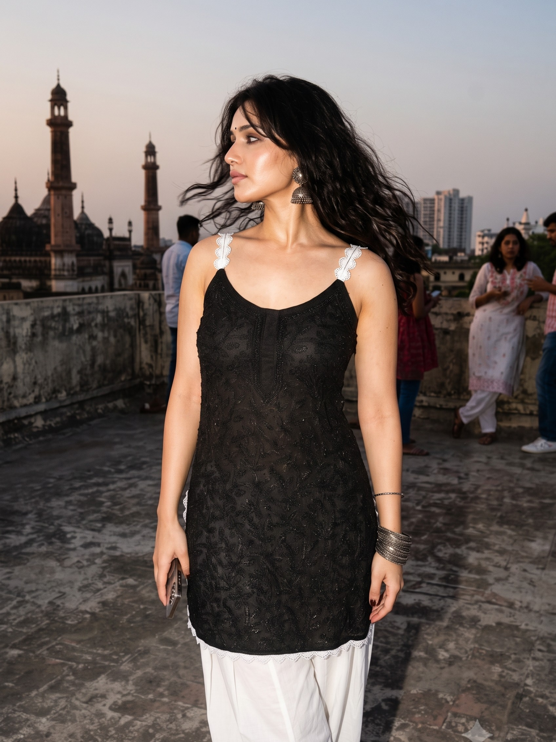 Kusha's Pink Floral Chikankari & Lace Short Kurta