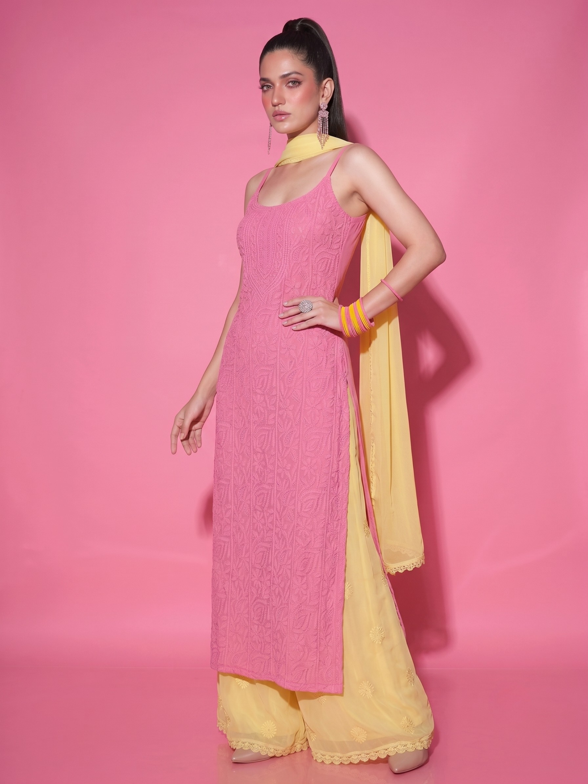 Dolce Strappy Chikankari Kurta Set (Set of 3)