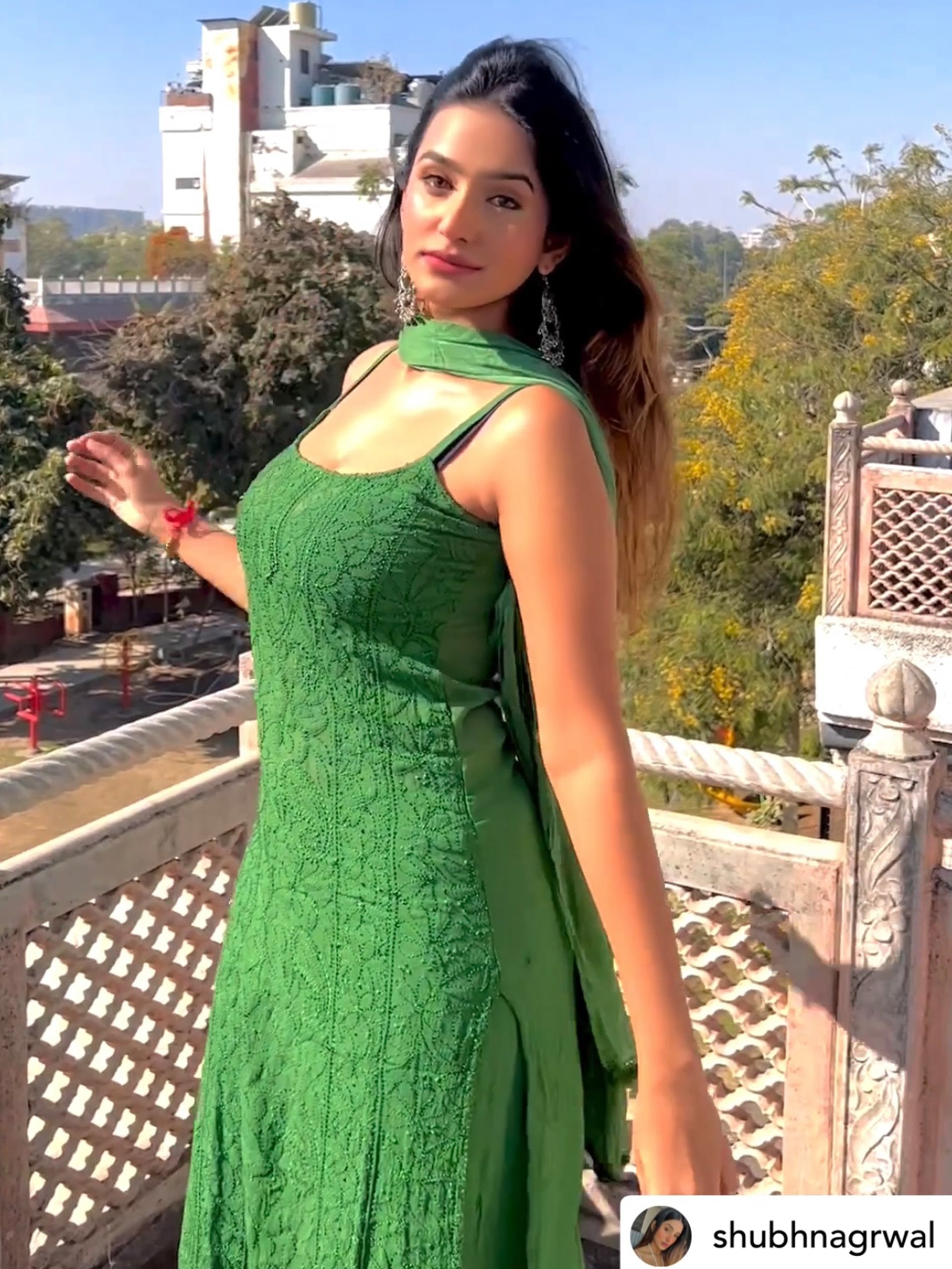 Emerald Green Chikankari Strappy Kurta Set (Set of 3) Shop Label Aishwaryrika Emerald Green Chikankari Strappy Kurta Set (Set of 3) Shop Label Aishwaryrika