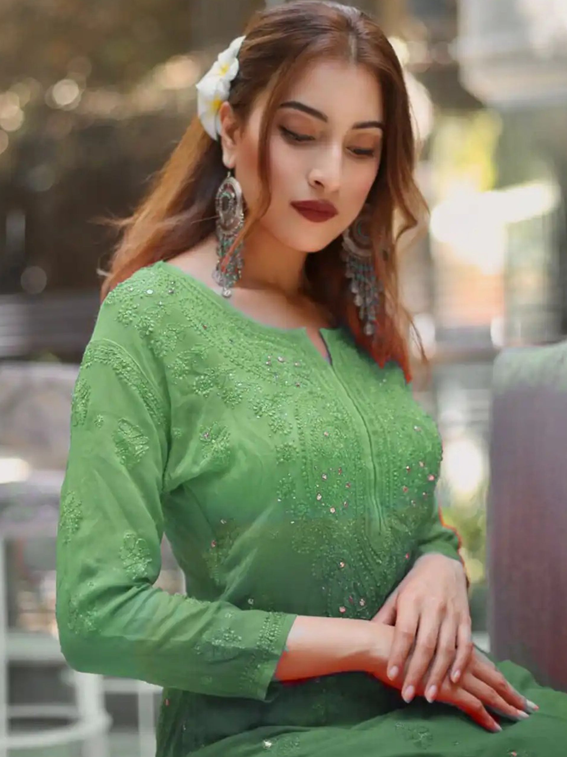 Biscay Green Ombré Chikankari Kurta - Shop Label Aishwaryrika