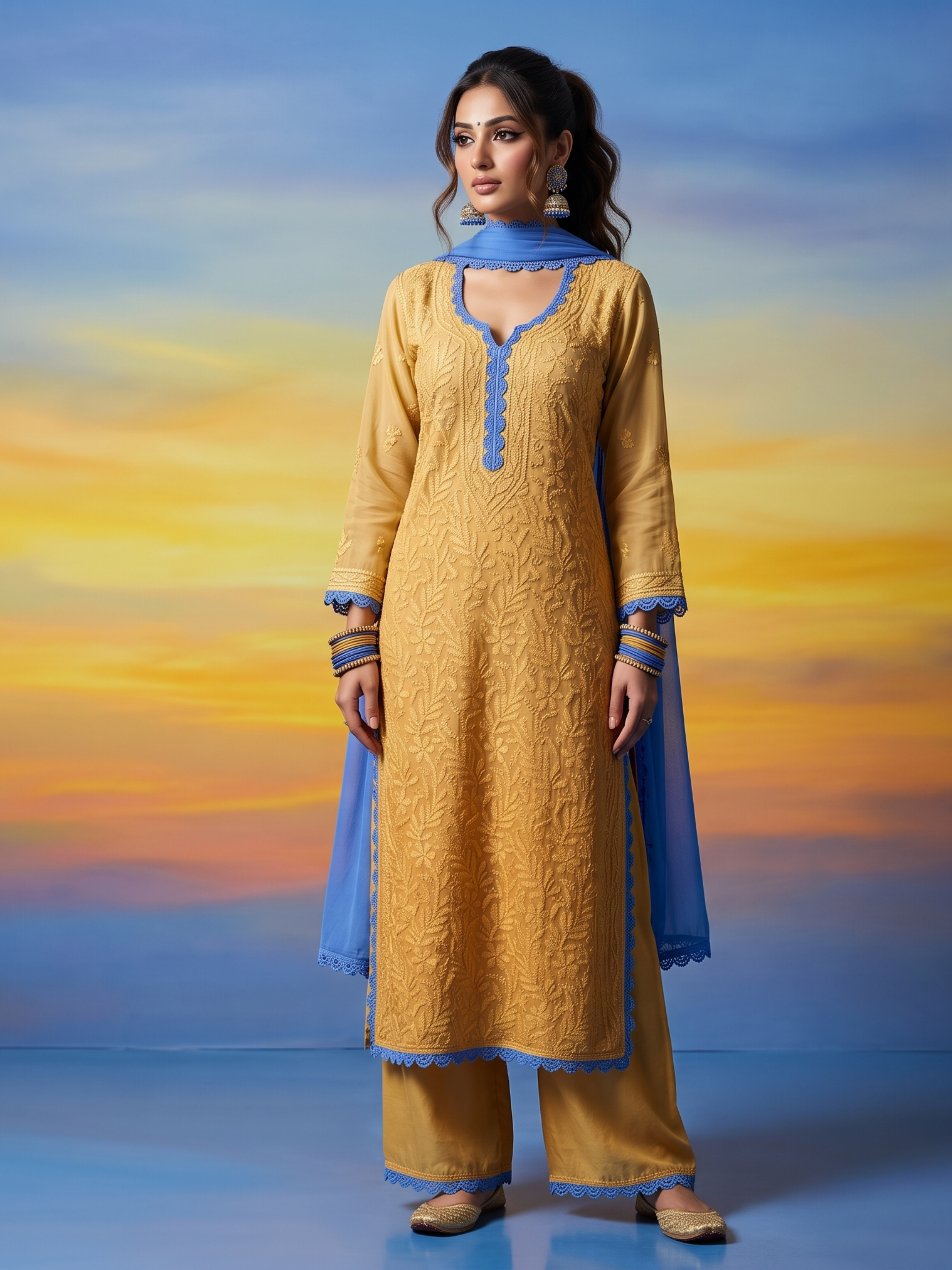 Sorrento Chikankari & Lace Kurta Set (Set of 3)