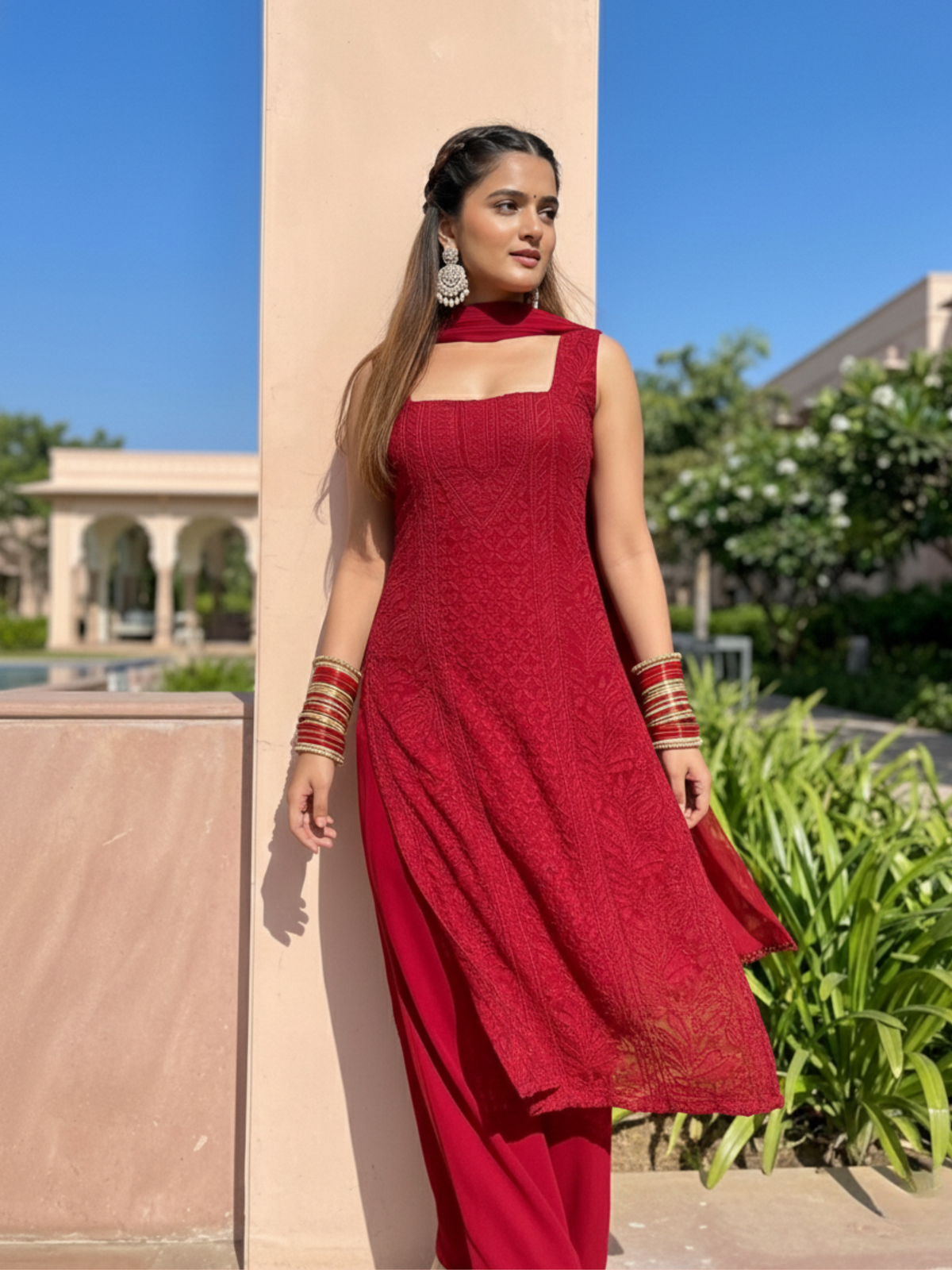 Rosaria Chikankari Square Neck Kurta-Set