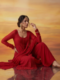 Crimson York Chikankari & Mukaish Anarkali Set (Set of 3)