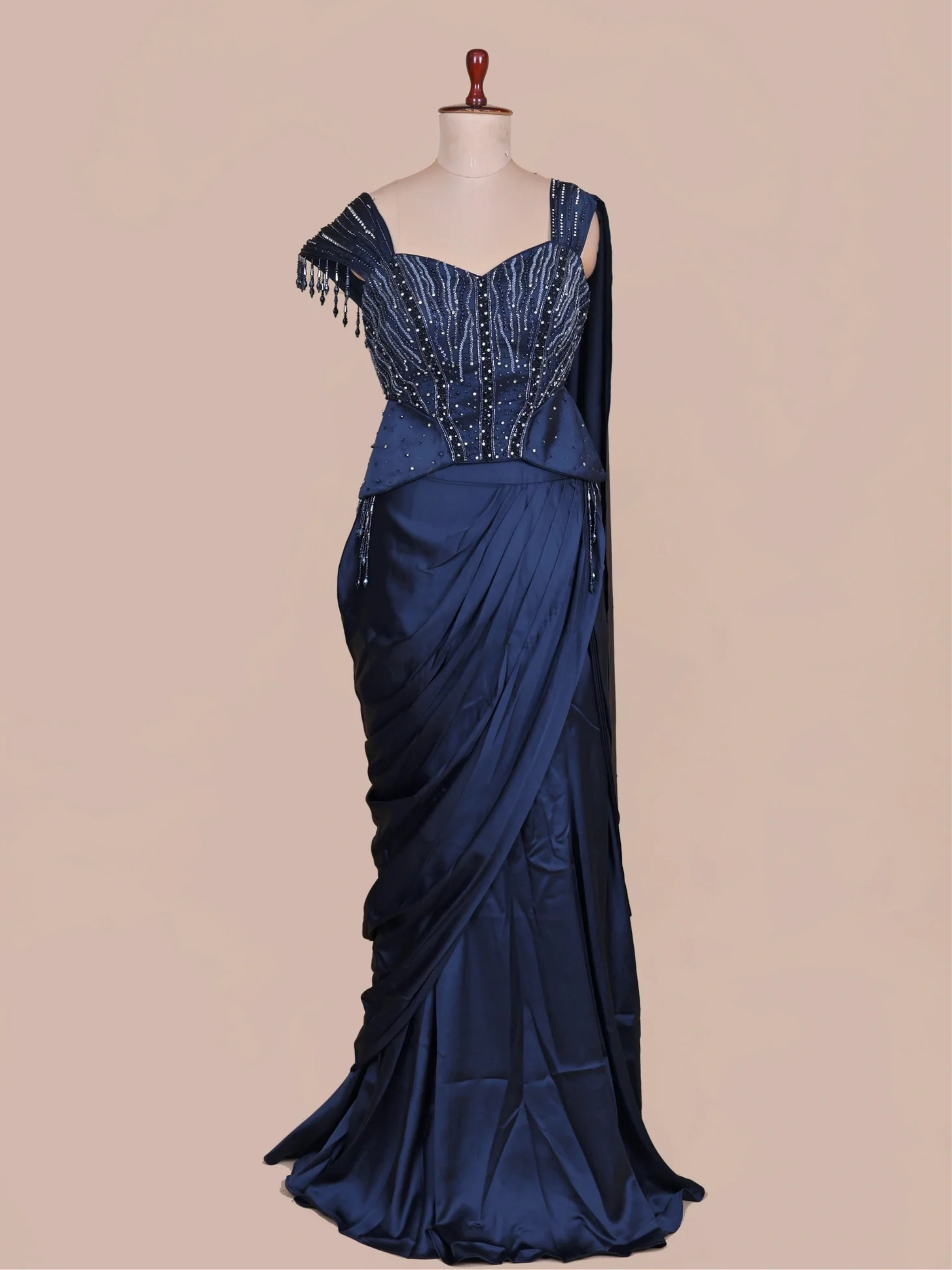 Midnight Sapphire Corset Drape Saree