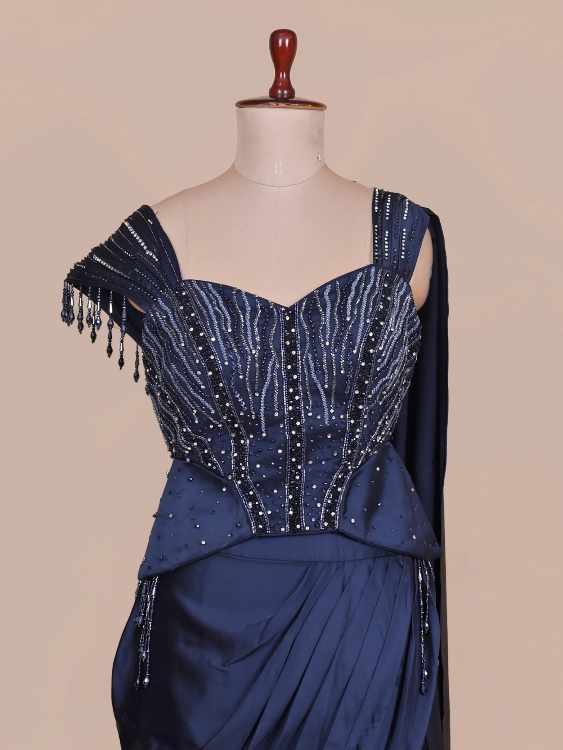 Midnight Sapphire Corset Drape Saree
