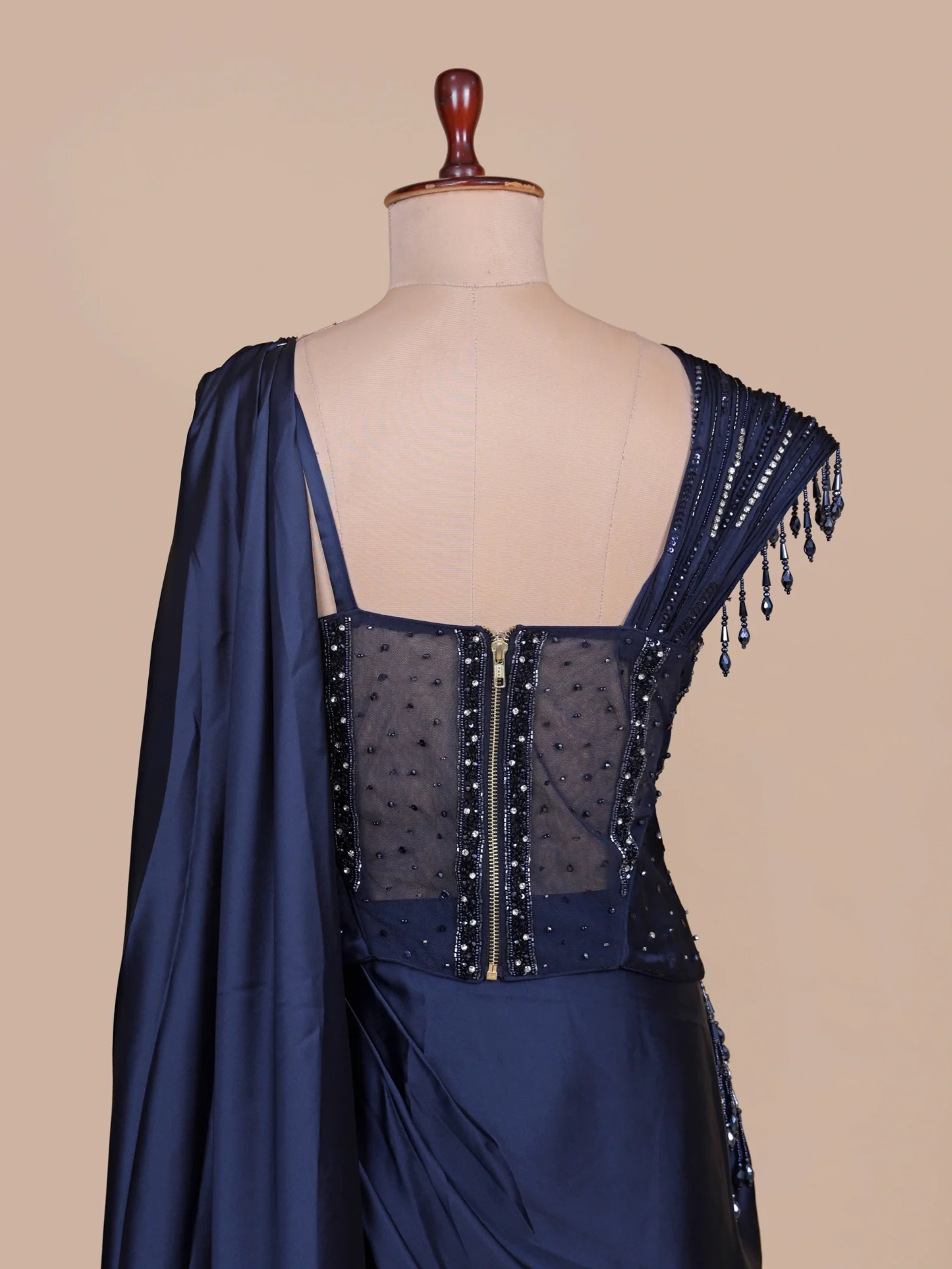 Midnight Sapphire Corset Drape Saree