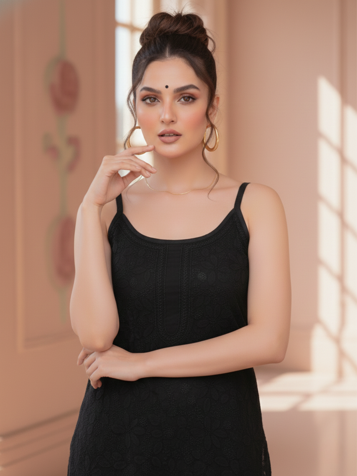 Eva Black Chikankari Long Kurta