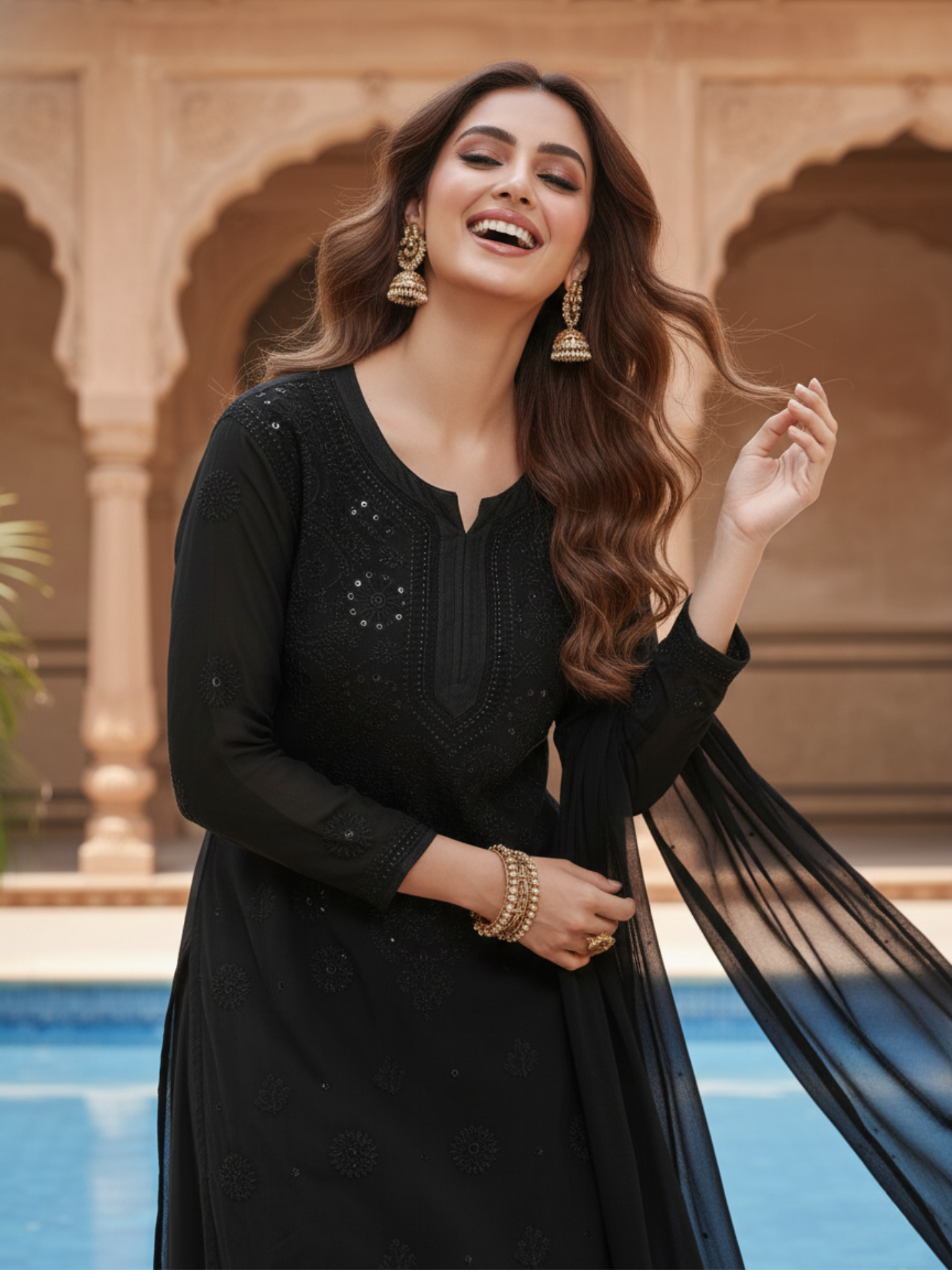 Cashmere Black Chikankari Kurta Set (Set of 3)