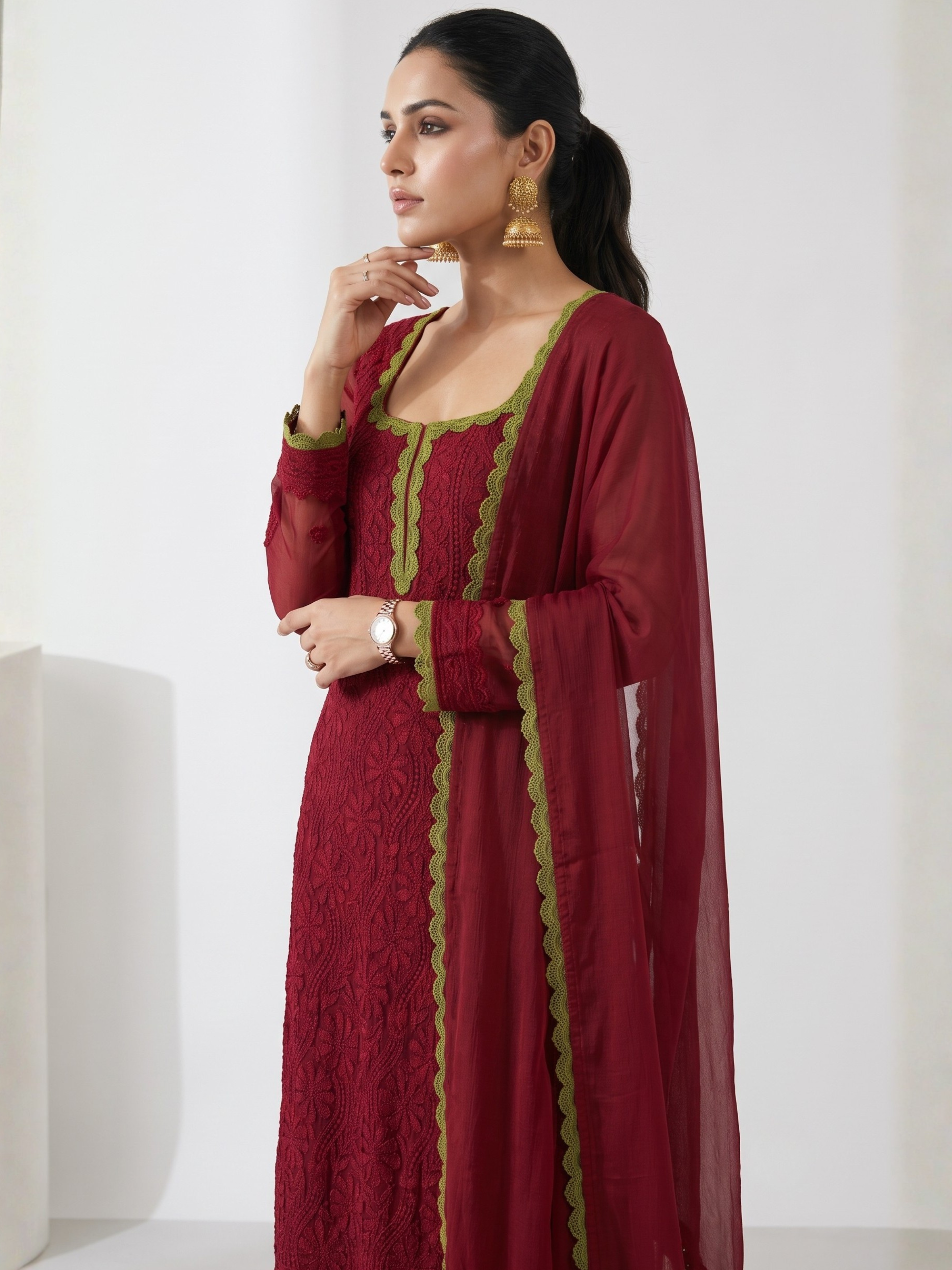 Elara Chikankari & Lace Kurta Set (Set of 3)