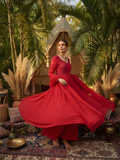 Crimson Glow Chikankari Anarkali Set (Set of 3)