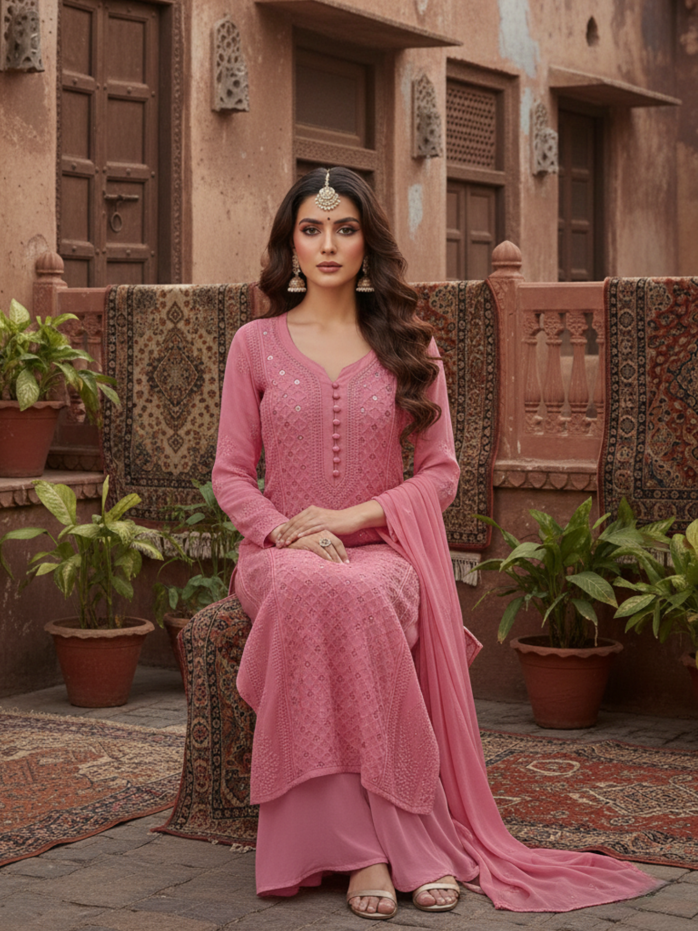 Dusty Rose Ring Work Kurta Set