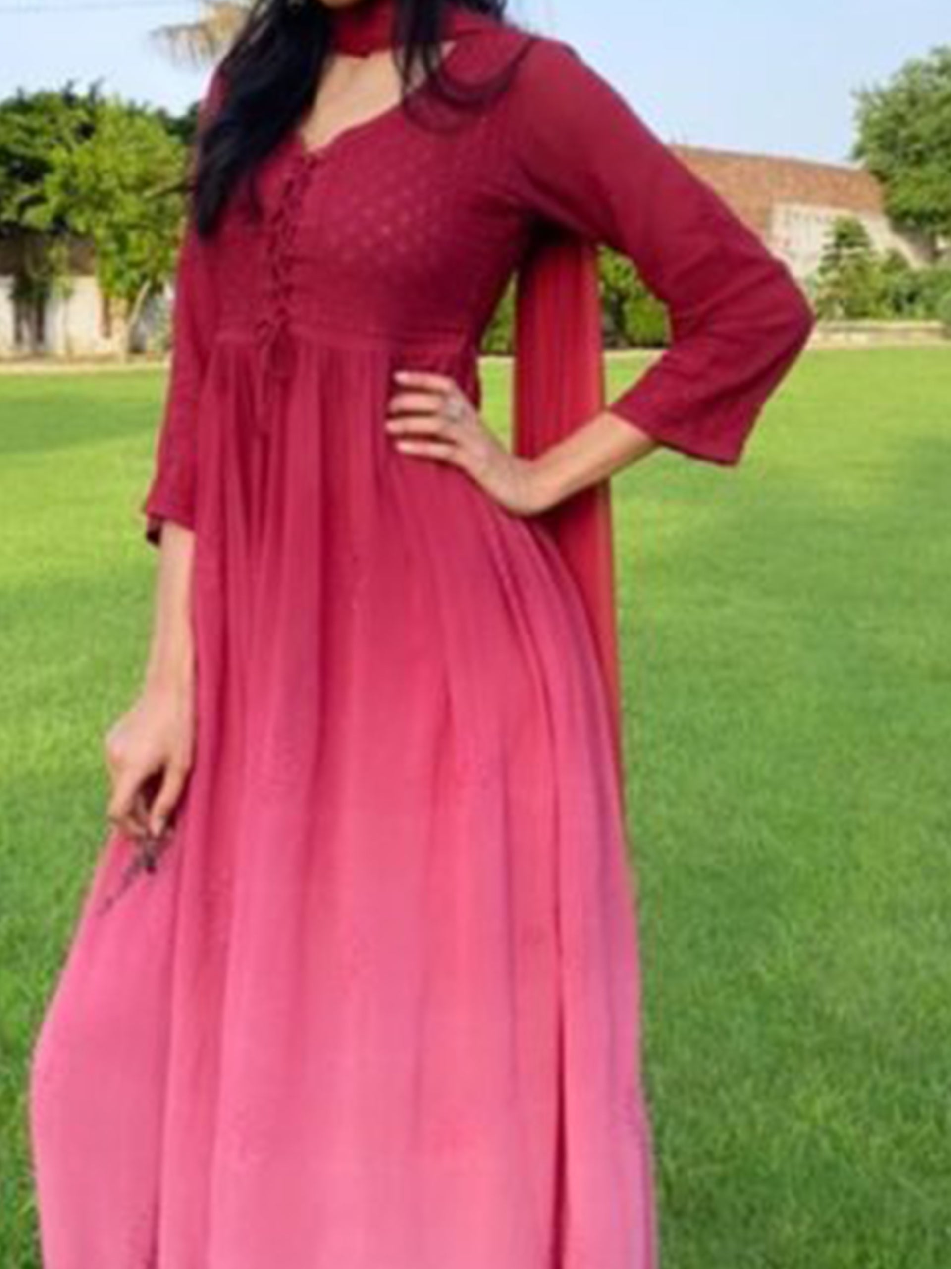 Muse Red Ombré Anarkali Kurta Set