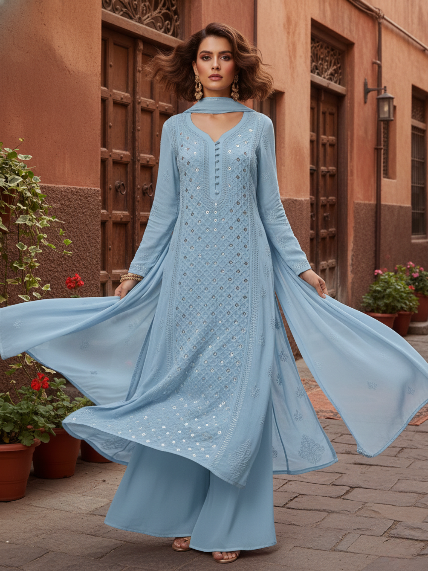 Deep Water Ring Work Chikankari Kurta Set