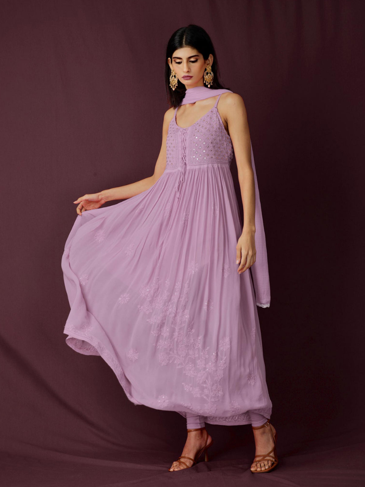 Rose Mauve Anarkali Chikankari Kurta Set
