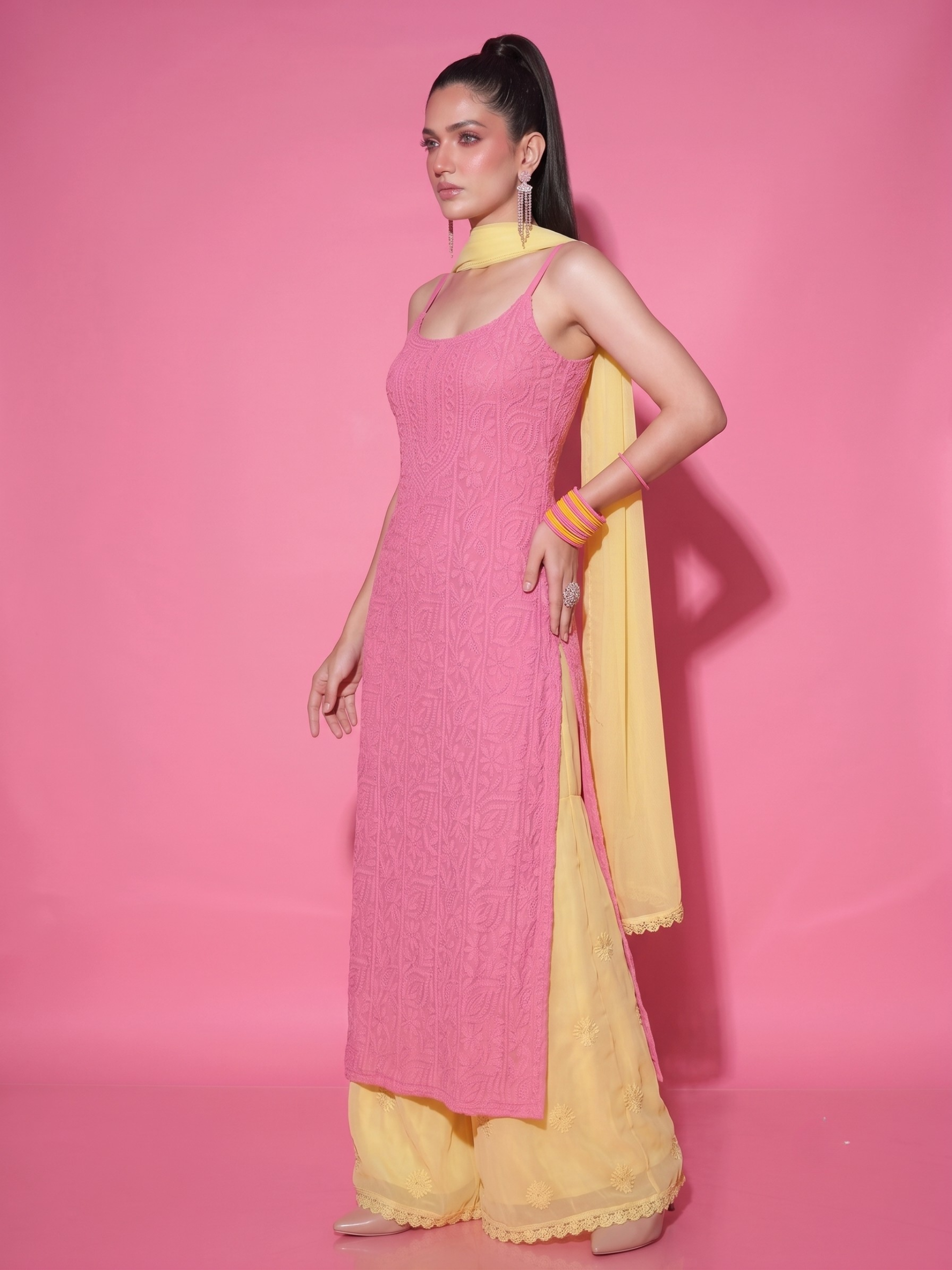 Dolce Strappy Chikankari Kurta Set (Set of 3)