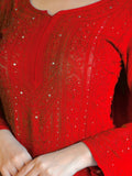 Forbidden Red Full Sleeves Chikankari Kurta
