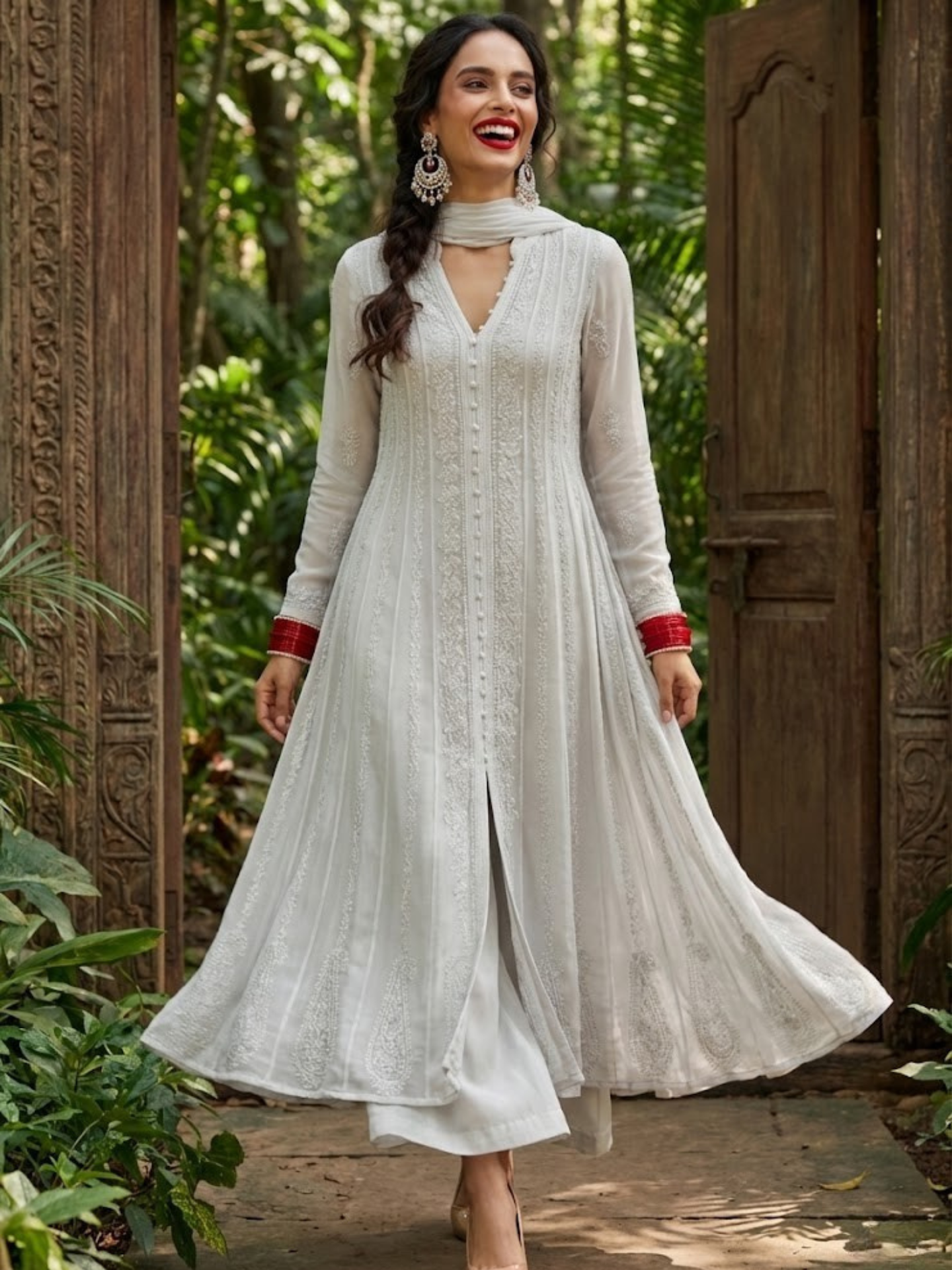 Ivory Dream Anarkali Chikankari Set (Set of 3)