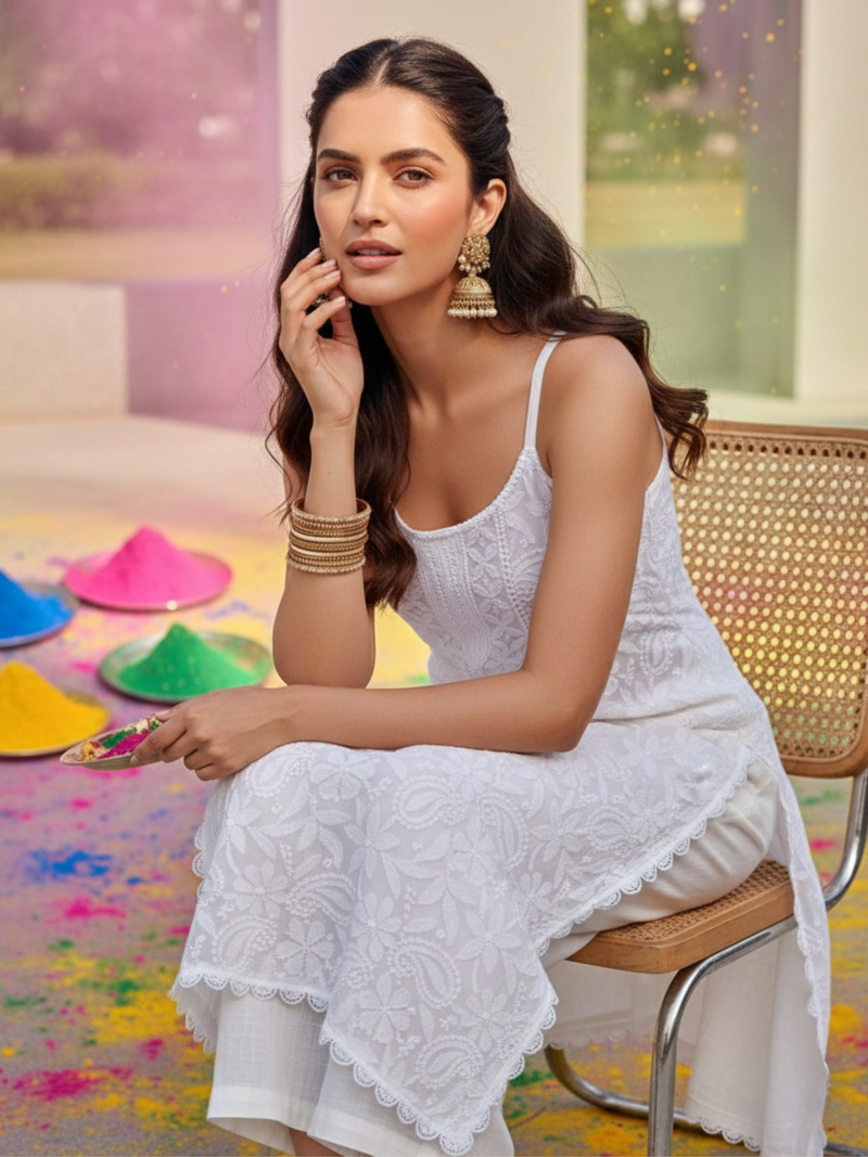 Ivory Bloom Chikankari & Lace Long Kurta