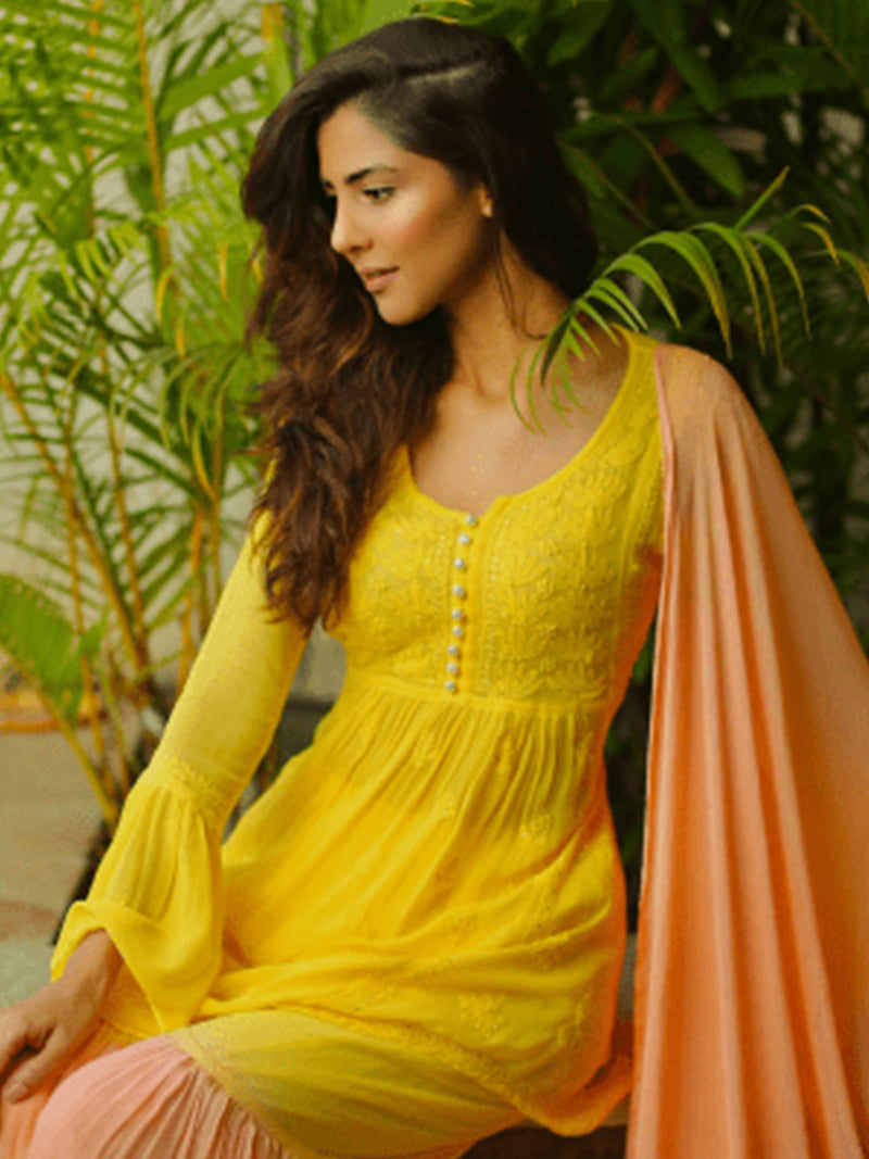 Summer Fresh Chikankari Gharara Kurta Set