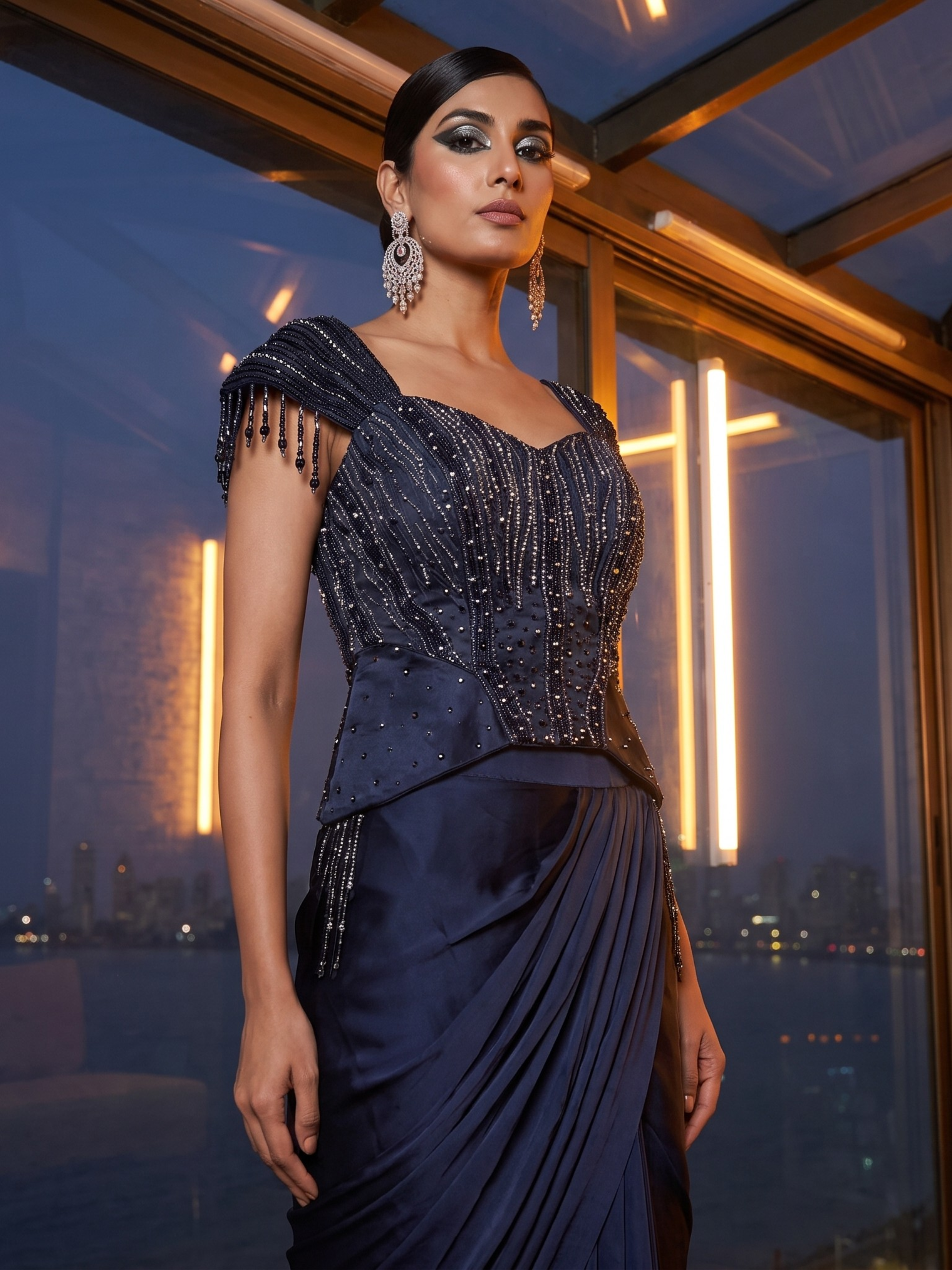 Midnight Sapphire Corset Drape Saree