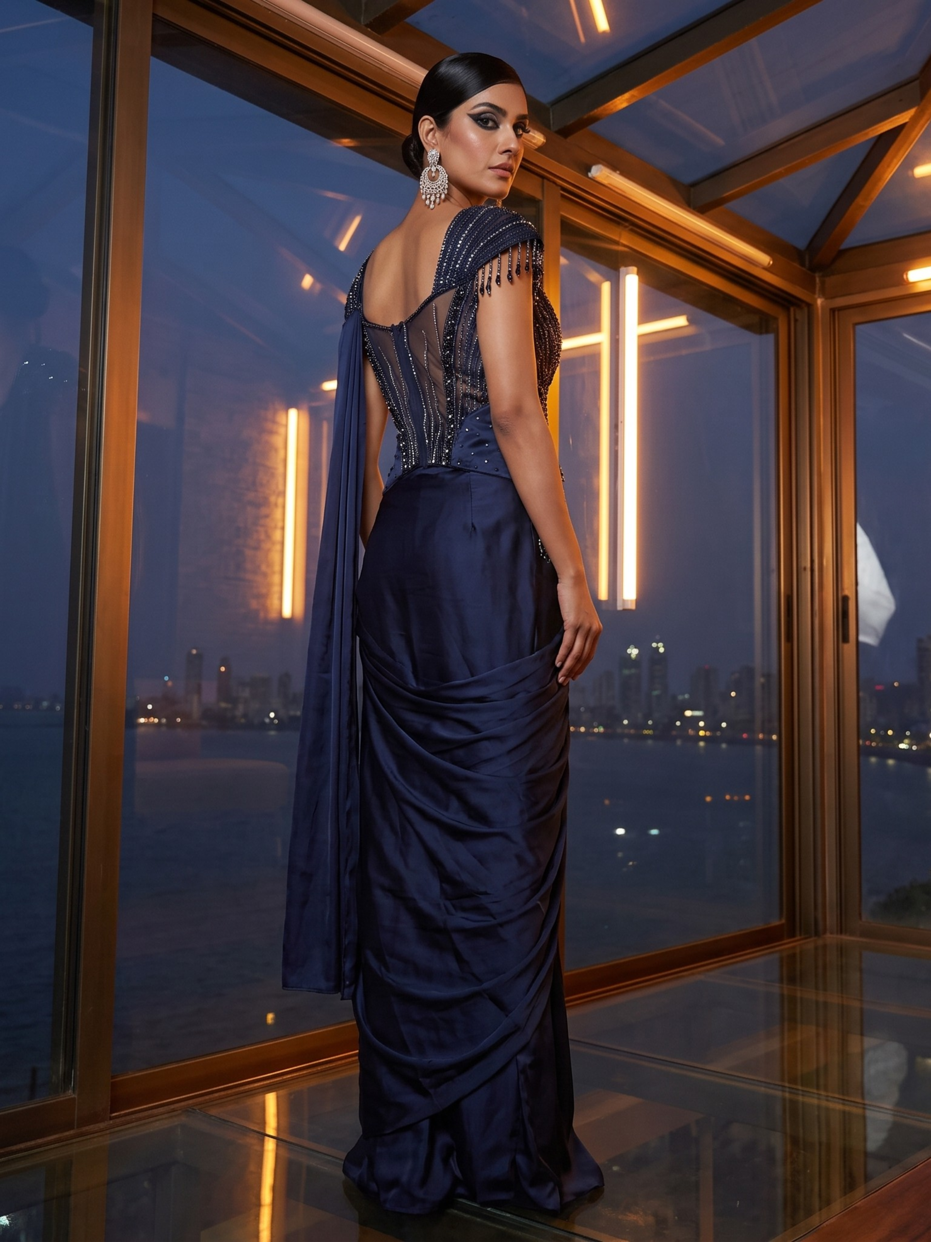 Midnight Sapphire Corset Drape Saree