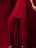 Scarlet Red Chikankari Kurta-Palazzo Set